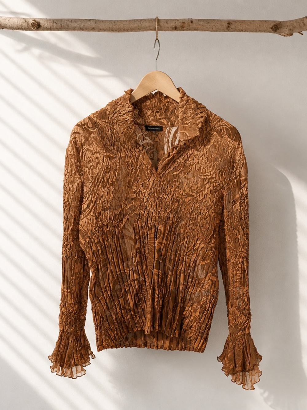 Komarov Crinkled Rust Brown Long-Sleeve Blouse
